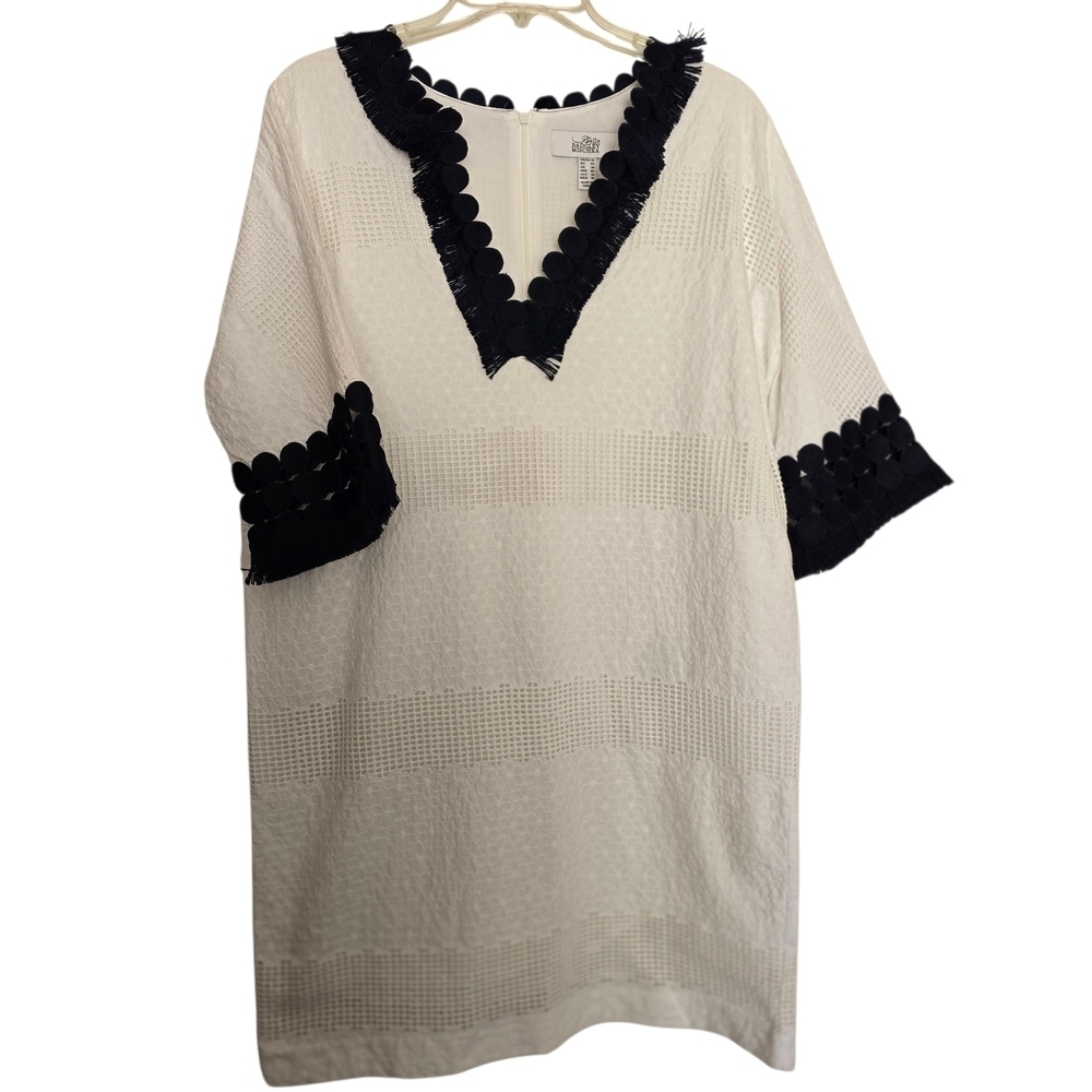 Belle Badgley Mischka Navy Blue White Embroidered Dress